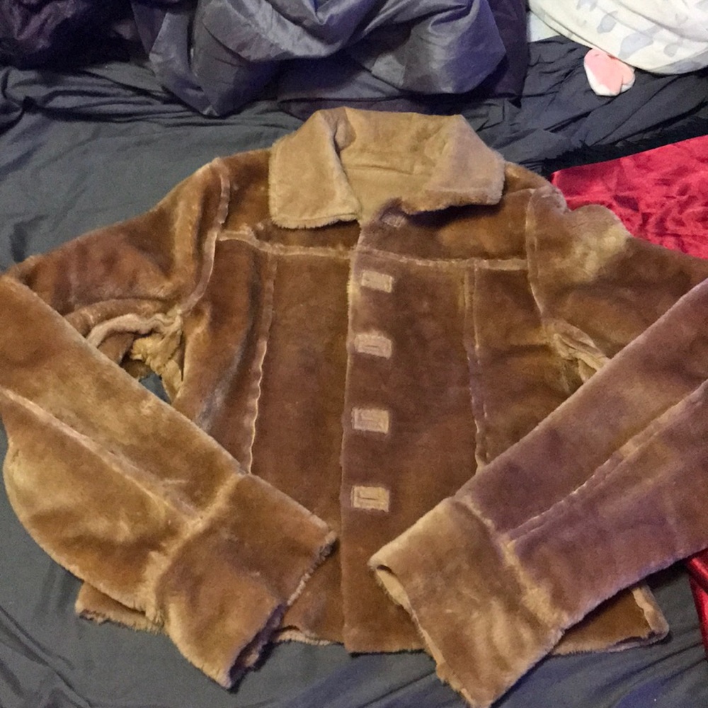 Reversible light brown fur jacket